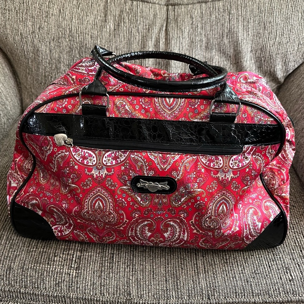 Kathy Van Zeeland Pink Paisley Travel Bag with Black Trim